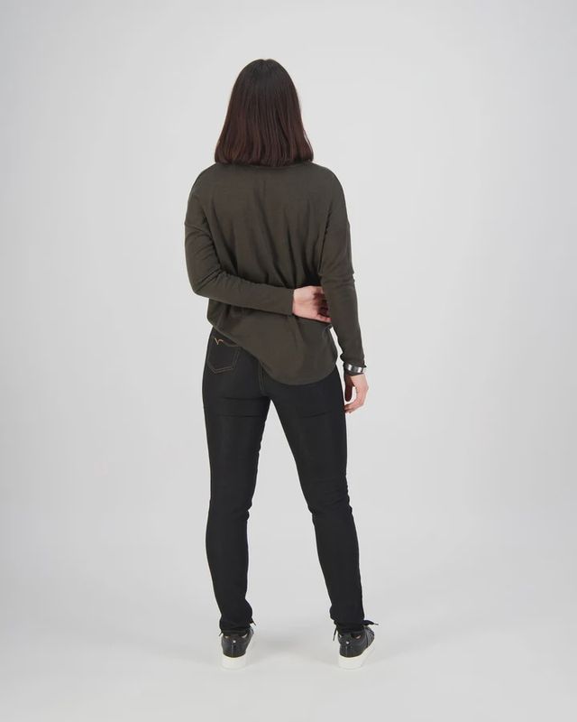 Vassalli Origin Pull On Skinny Leg Full Length Black Denim Contrast Stitching