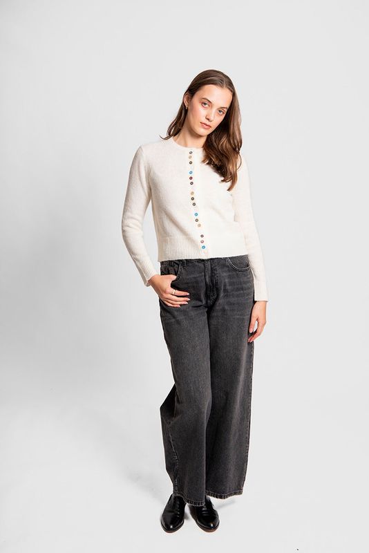 Fields Crew Cardi with Multi Buttons White