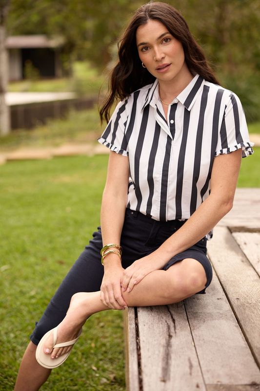 Goondiwindi Dune Ruffle Sleeve Shirt Hamilton Stripe