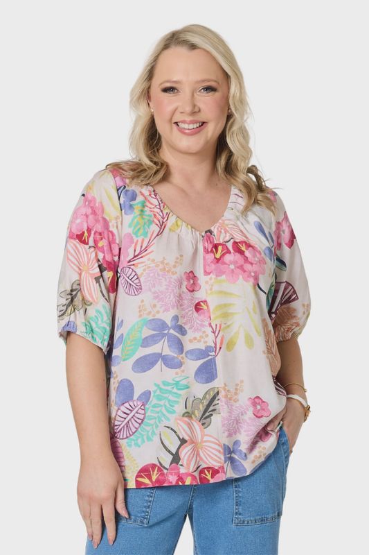 Gordon Smith Desert Rose Print Top Pink/Multi