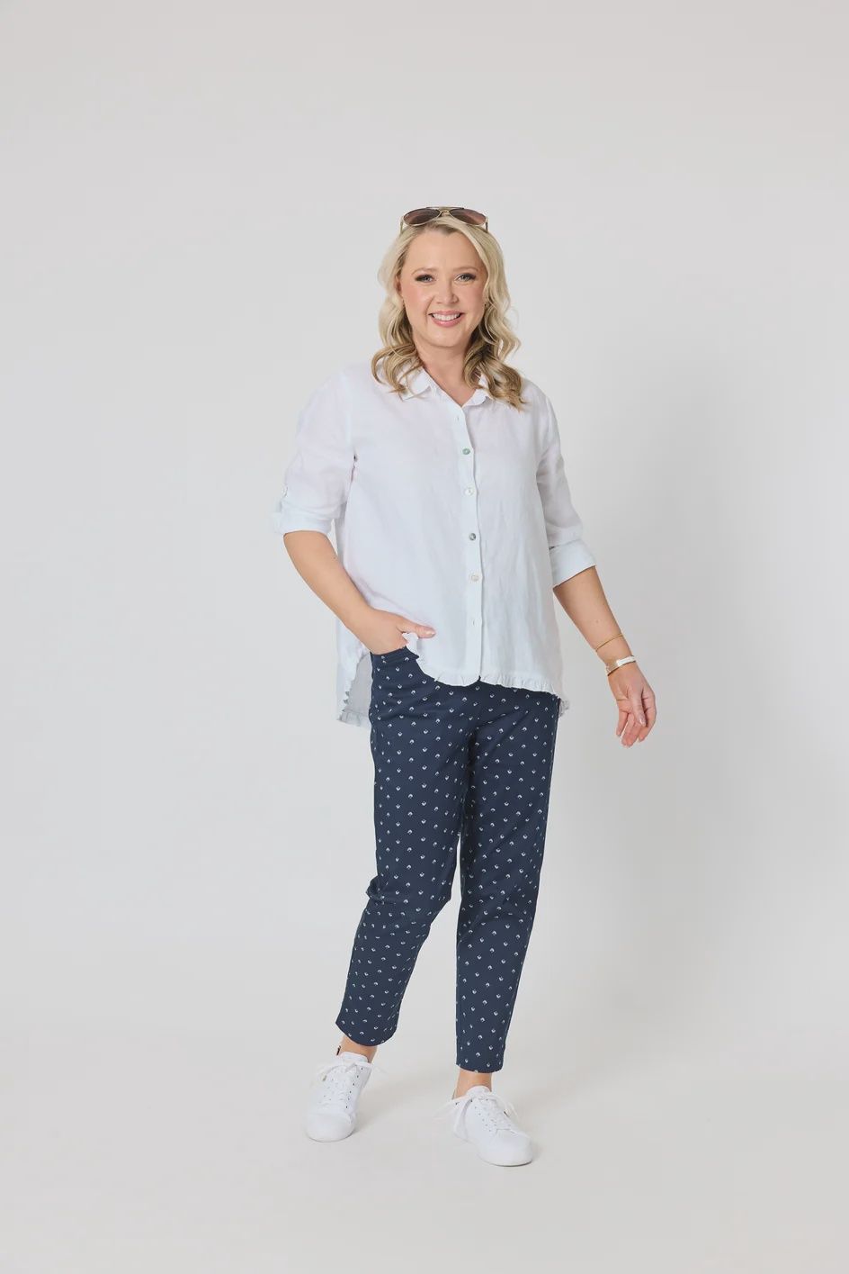 Gordon Smith Tropez Print Pant Navy/White