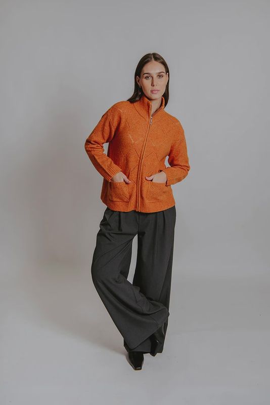 Bella Diamond Pointelle Relaxed Zip Marmalade