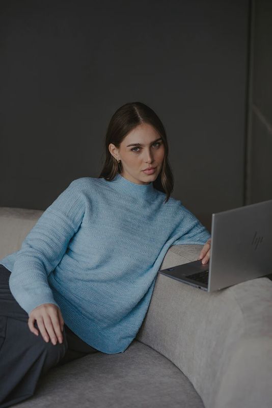 Bella Textured Stitch Pullover Pale Blue
