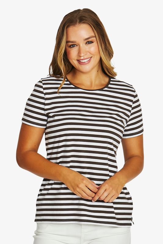Jump Core Stripe S/S Tee Choc/White