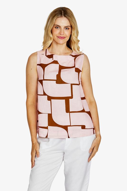 Ping Pong Ava Button Detail Sleeveless Top Pebble