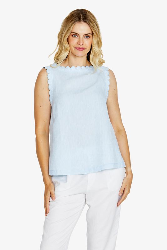Ping Pong Margie Linen Scallop Top Light Blue