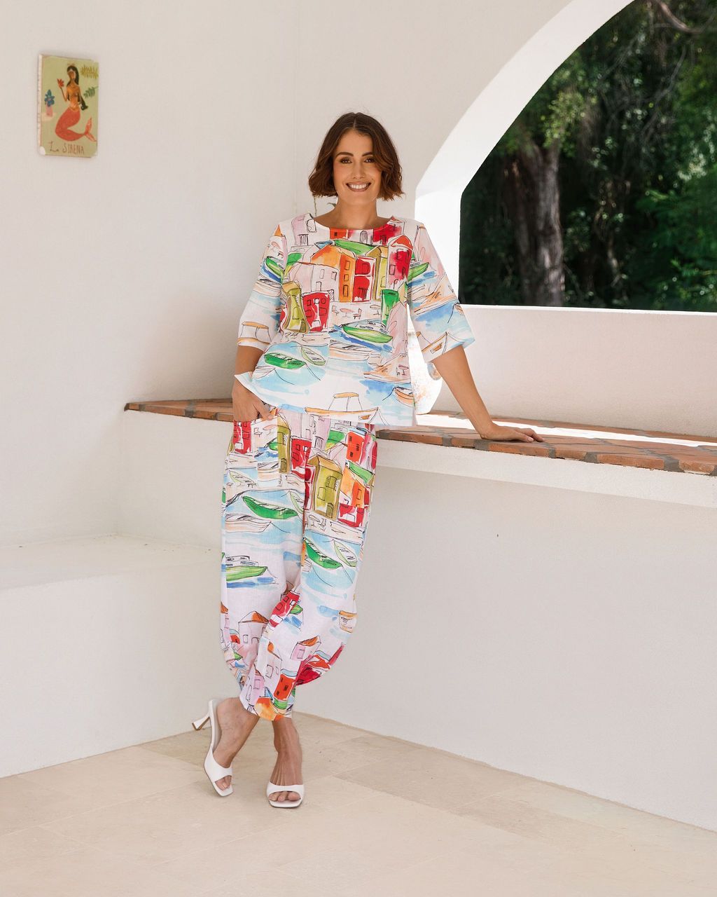 See Saw Boat Neck Top Seaside Print