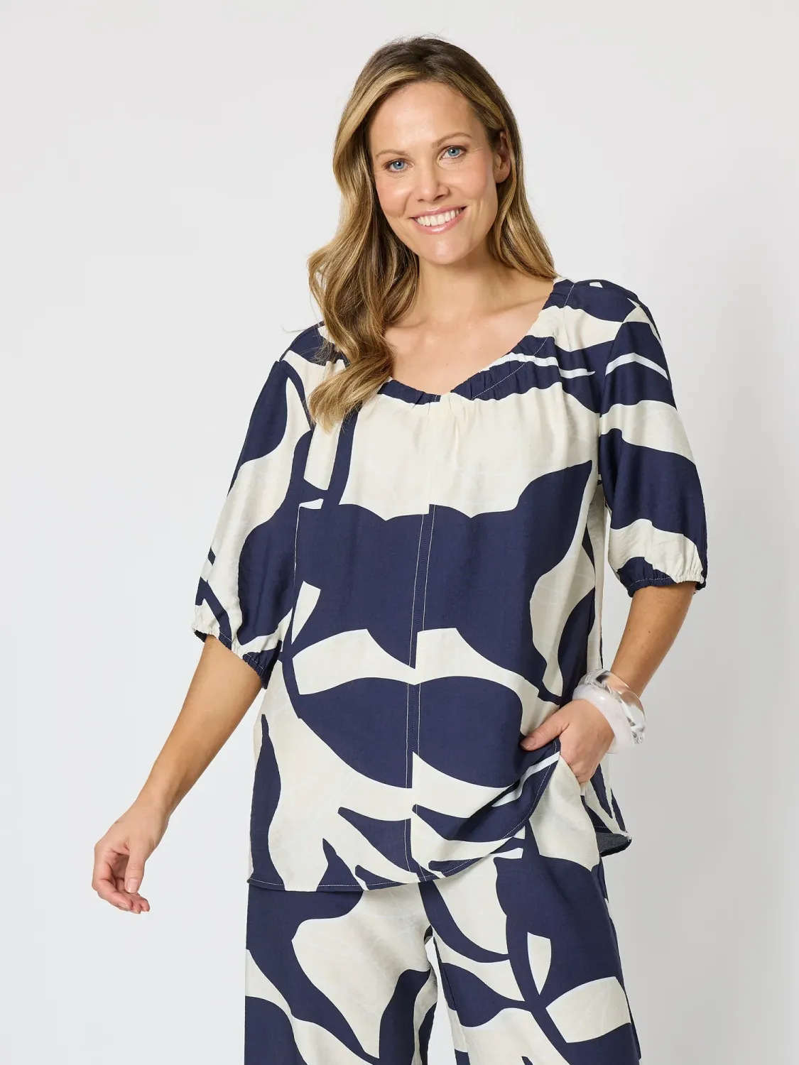 Clarity Bay Leaf Print Top