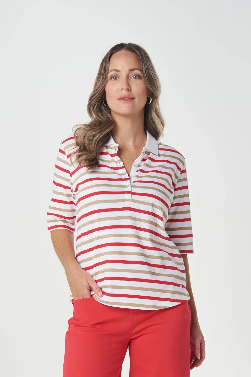 Goondiwindi Club Multi Stripe Polo Camel