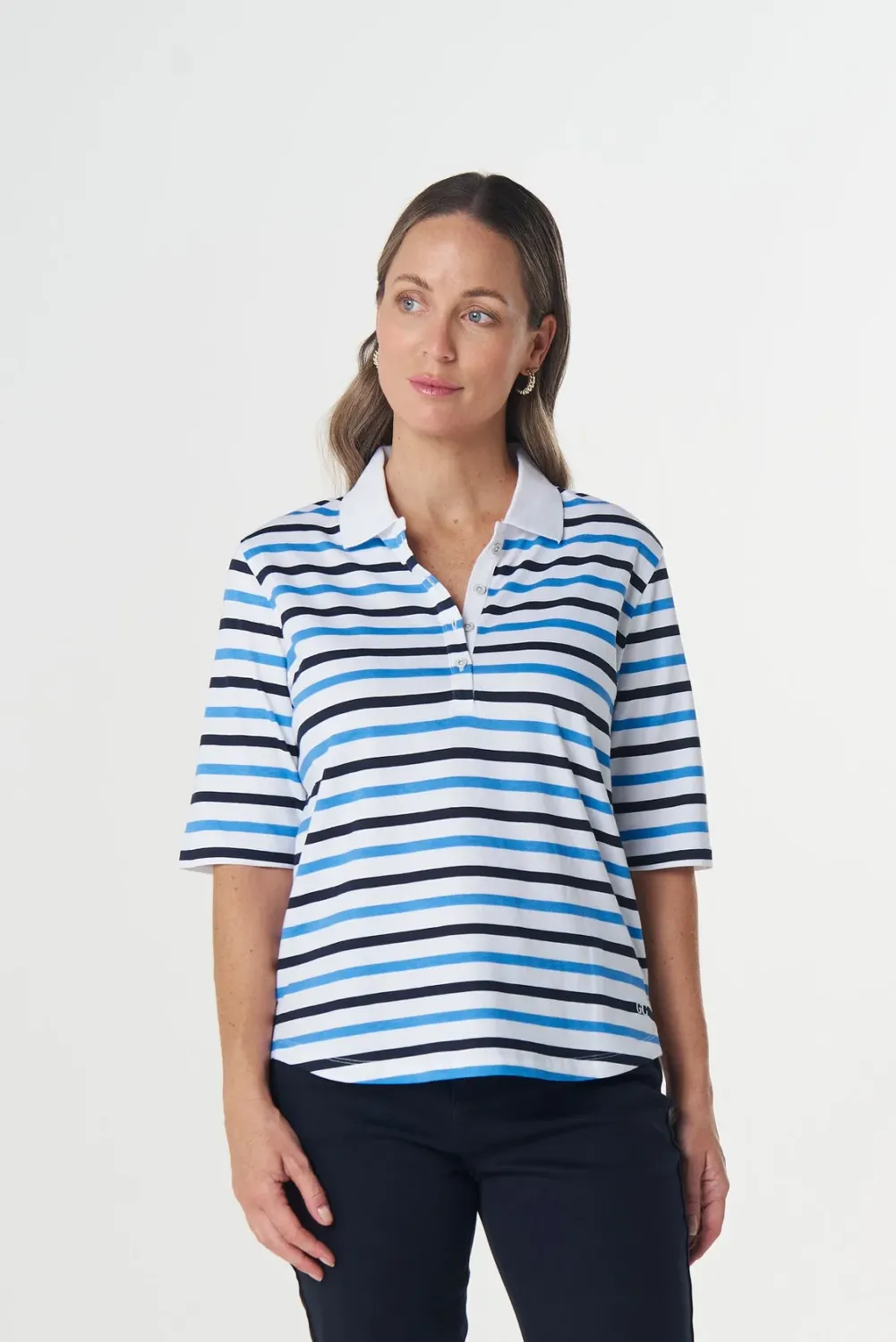 Goondiwindi Club Multi Stripe Polo Azure Blue