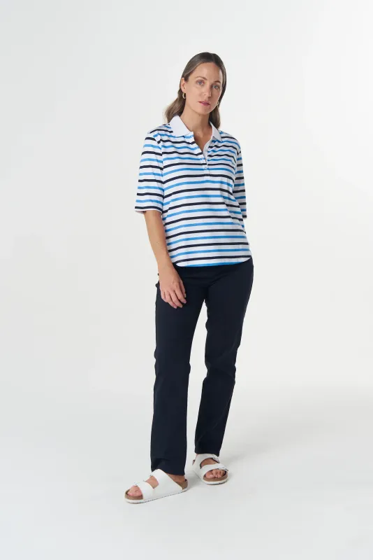 Goondiwindi Club Multi Stripe Polo Azure Blue
