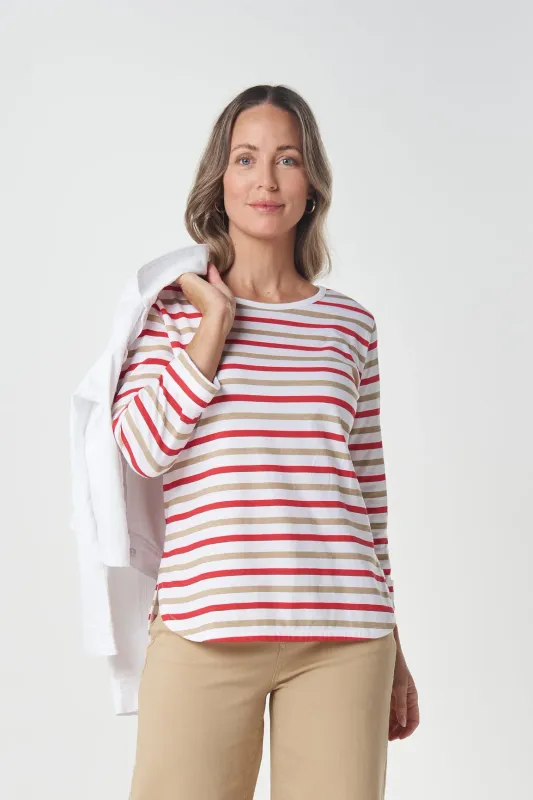 Goondiwindi Multi Stripe 3/4 Tee Camel