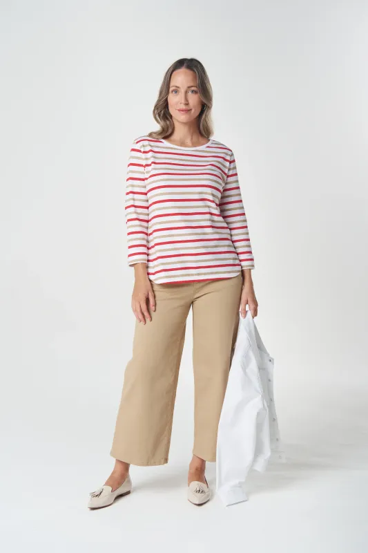 Goondiwindi Multi Stripe 3/4 Tee Camel