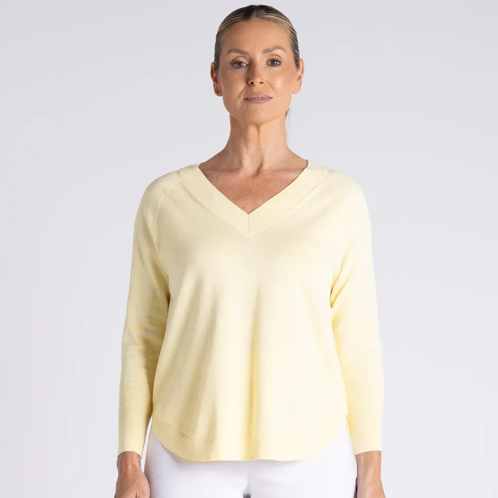 Two T's Raglan V Neck Scoop Hem Lemon Icing