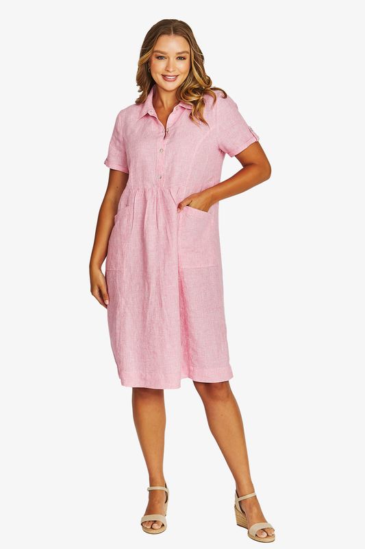 Jump Mini Check Collar Dress Hot Pink/White