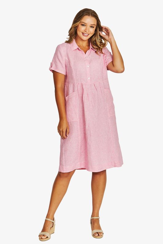 Jump Mini Check Collar Dress Hot Pink/White