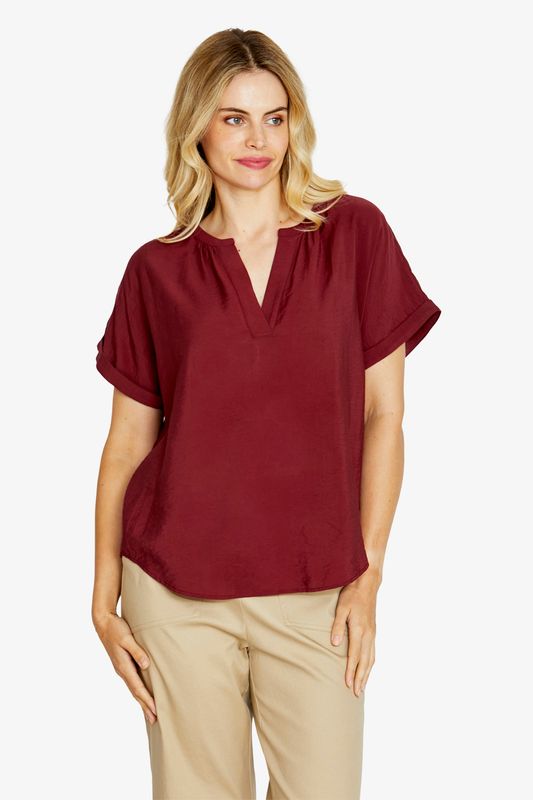 Ping Pong Mariana V neck Blouse Goji Berry
