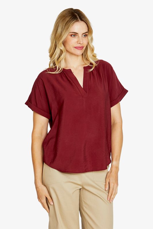 Ping Pong Mariana V neck Blouse Goji Berry