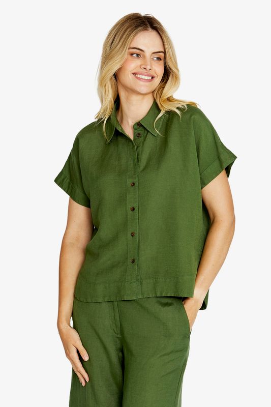 Ping Pong Remi Slouchy Crop Shirt Agave