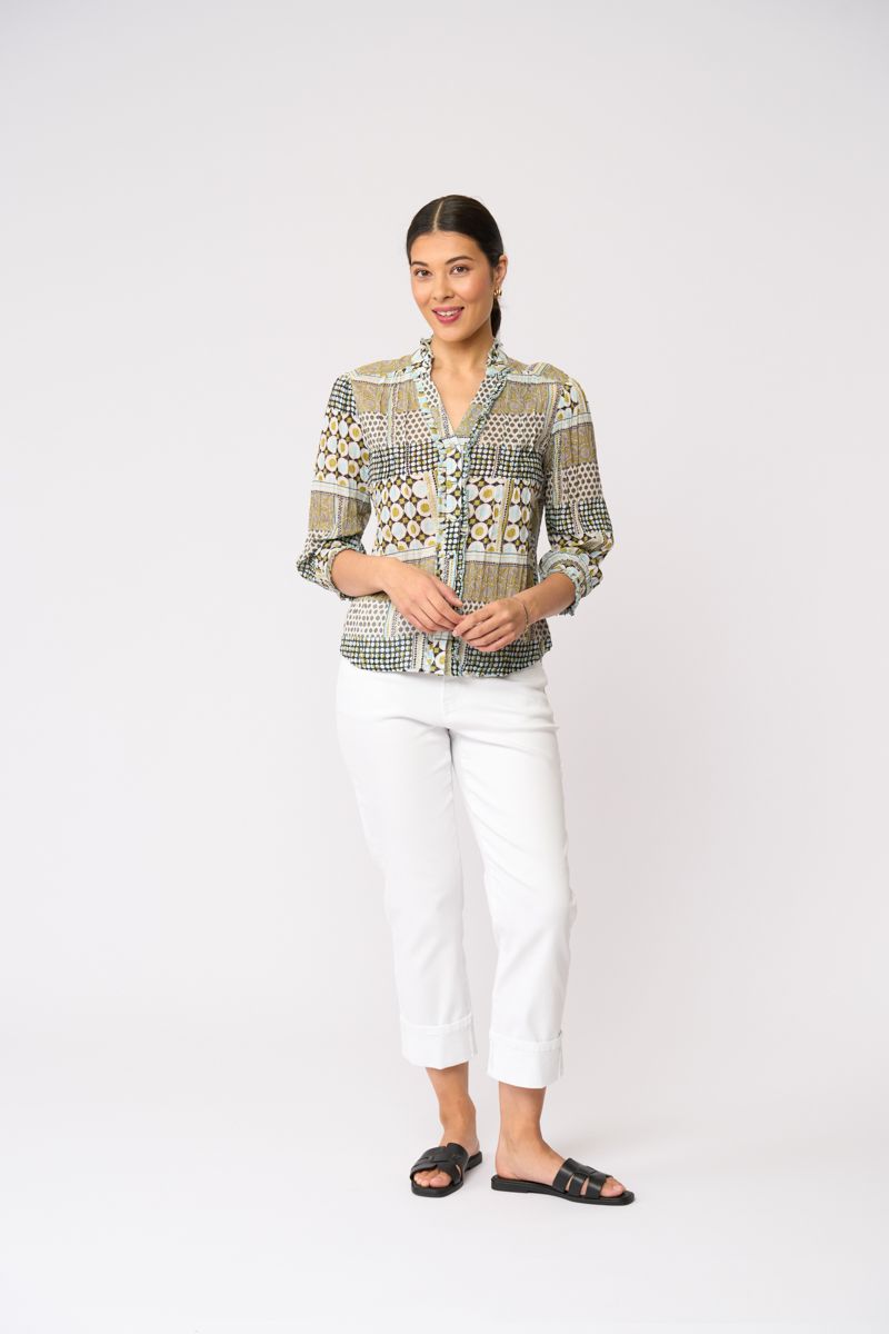 Foil Crushing It 3/4 Sleeve Shirt Patchwork