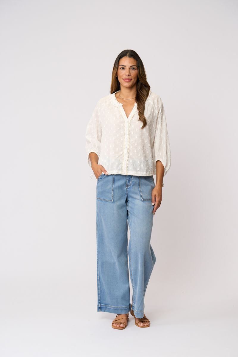 Foil Pick Up Line Blouse White Texture