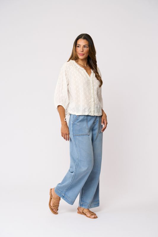 Foil Pick Up Line Blouse White Texture