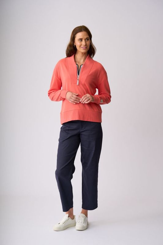 Charlie Jane Flaxton 1/2 Zip Sweat Coral