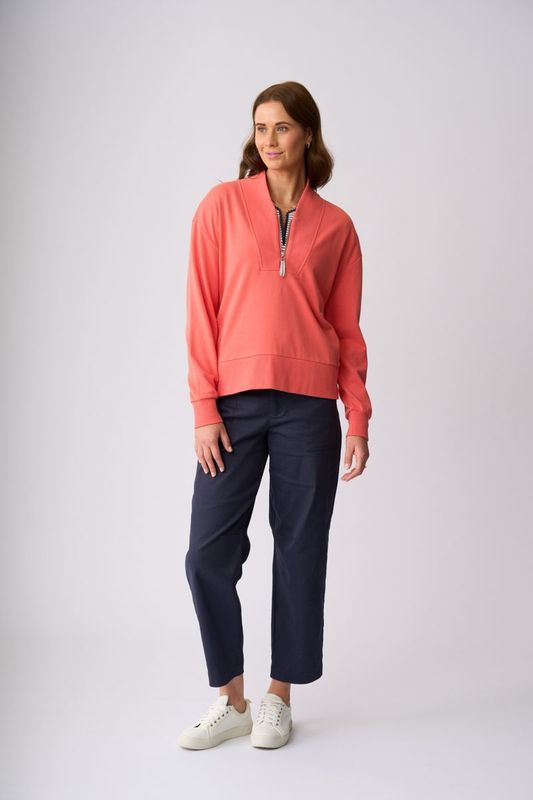 Charlie Jane Flaxton 1/2 Zip Sweat Coral