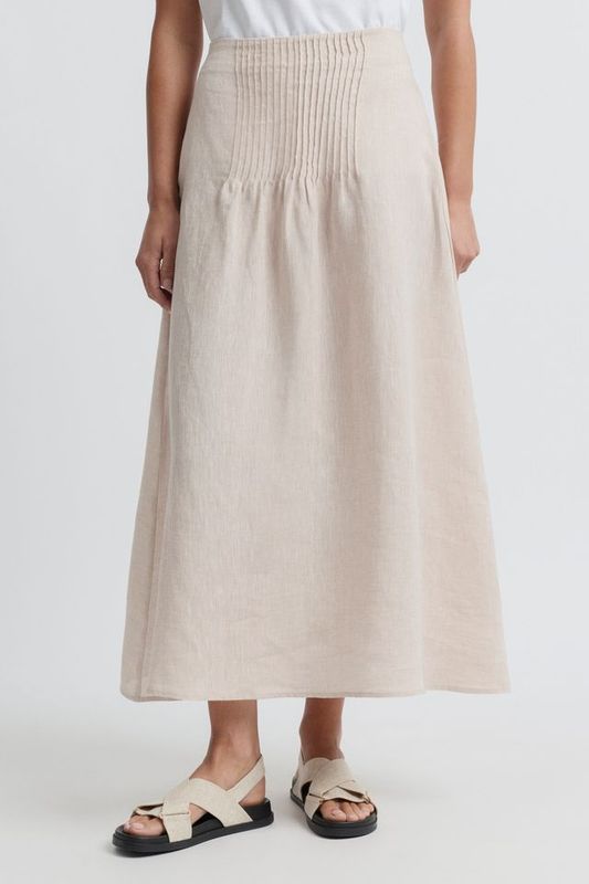 Yarra Trail Tirari Pintuck Skirt Pebble