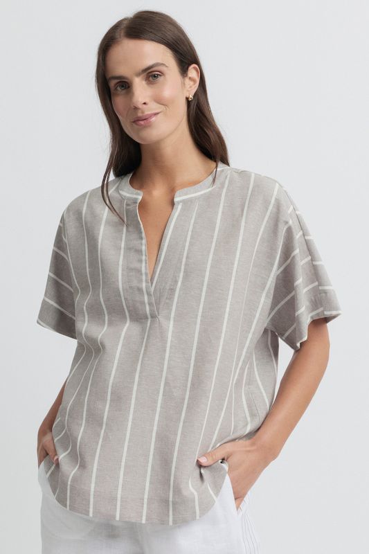 Yarra Trail Sandy Blouse Earth/White