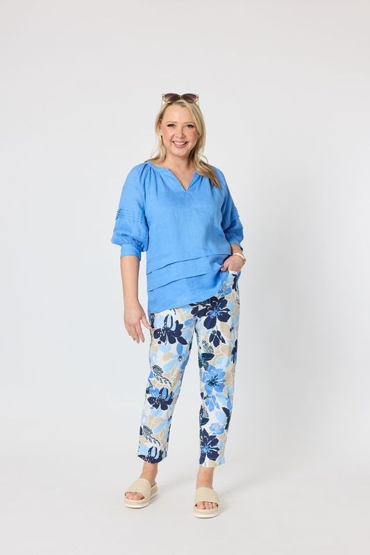 Gordon Smith Kate Linen Top Cornflower