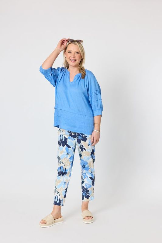 Gordon Smith Kate Linen Top Cornflower