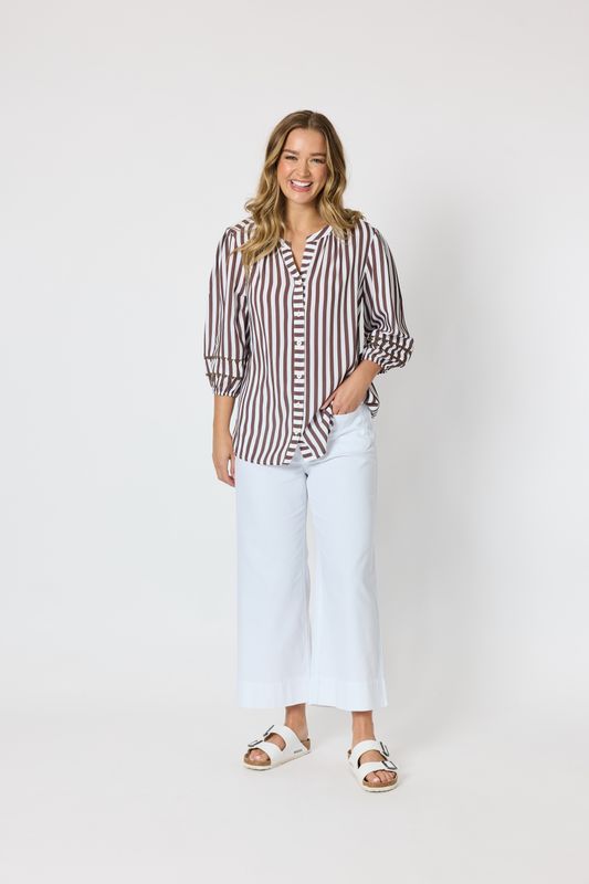 Threadz Montecito Stripe Top Coffee White