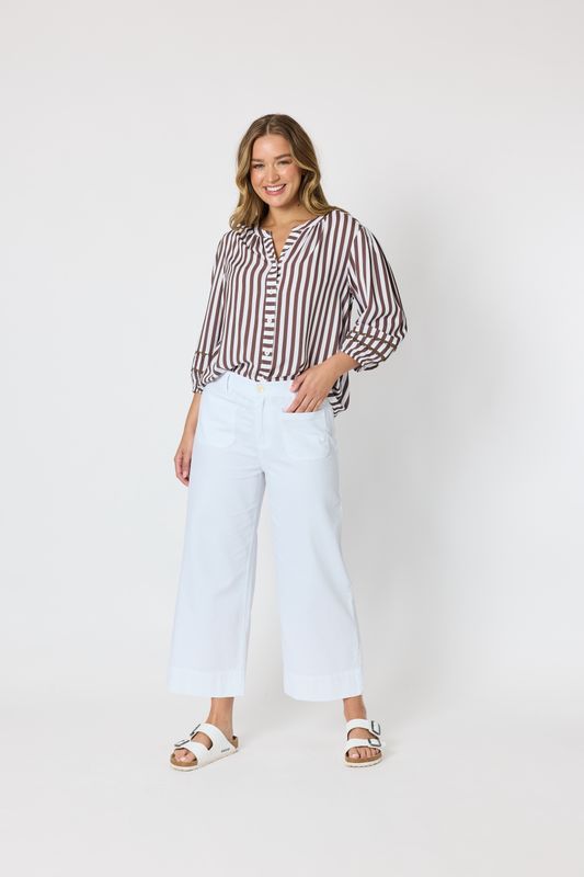 Threadz Montecito Stripe Top Coffee White