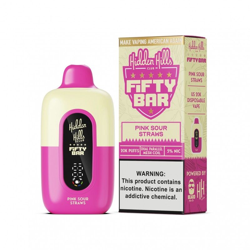 Hidden Hills x Fifty Bar 20K Disposable, Flavor: Pink Sour Straws