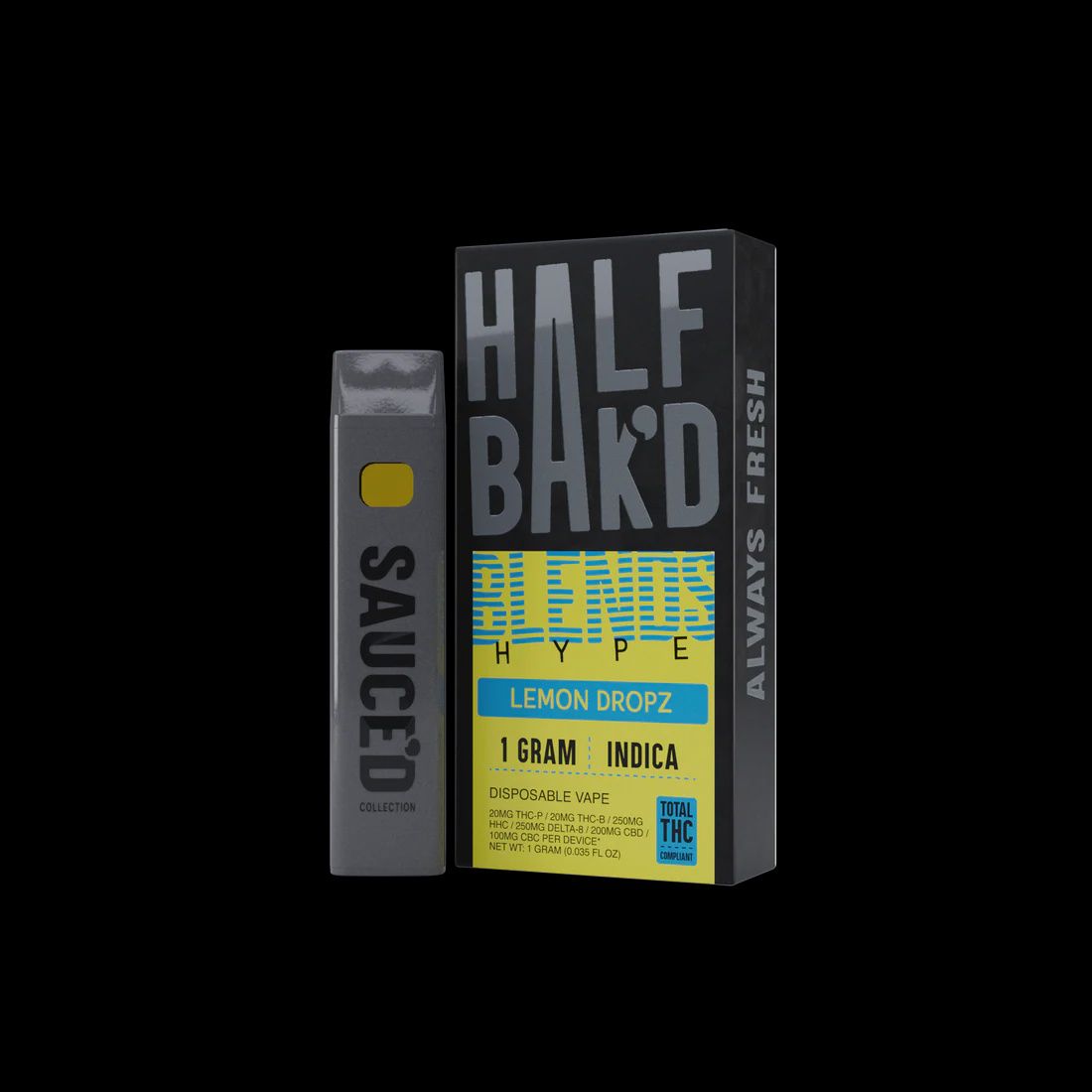 Half Bak'd 1G THC Disposable, Strain: LEMON DROPZ (I)