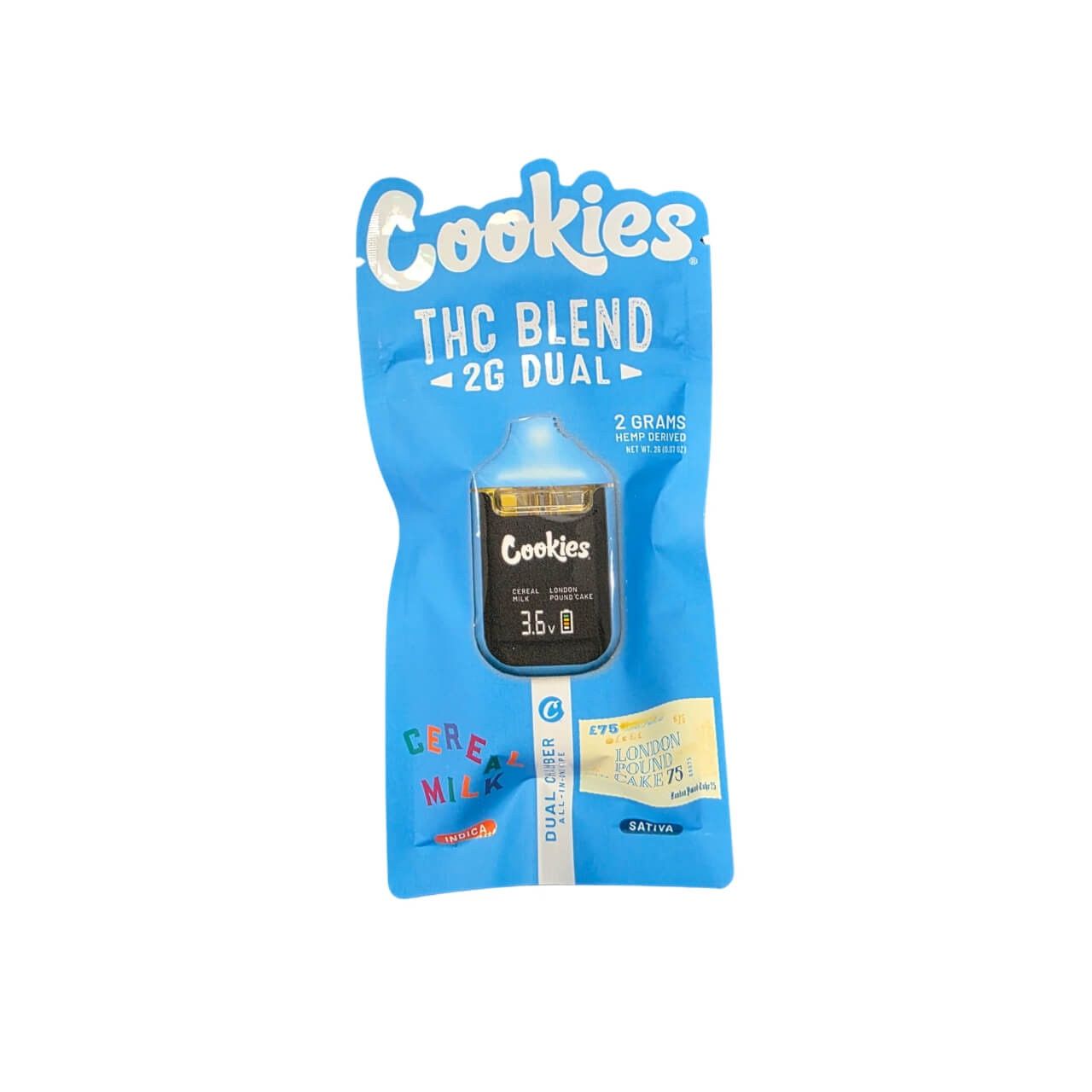 Cookies THC Dual Chamber Disposable 2G, Strain: Cereal Milk &amp; London Pound Cake