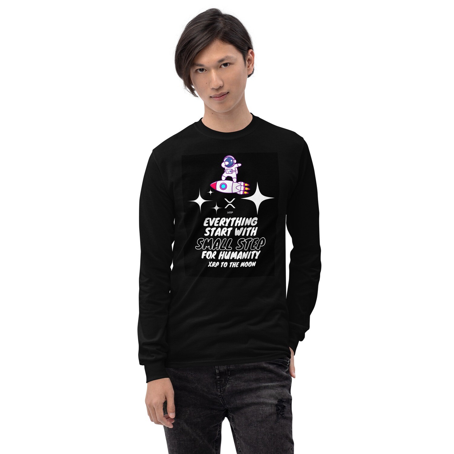 Men’s Long Sleeve Shirt &quot;XRP to the Moon: Blockwear&#39;s Men&#39;s Long Sleeve Journey&quot;