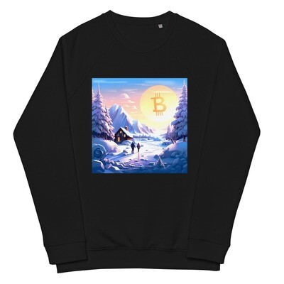 Unisex organic raglan sweatshirt &quot;Winter Rise: Unisex Organic Raglan Sweatshirt Featuring BTC, with BlockWear Logo&quot;