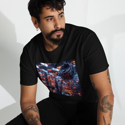 Men’s premium heavyweight tee &quot;Futurist Threads: Men’s Premium Heavyweight Tee with Blockchain-Integrated NFT Art by Blockwear&quot;