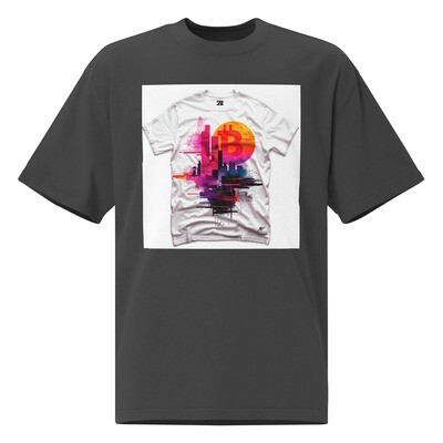 Oversized faded t-shirt &quot;Blockchain Fusion: Oversized Faded T-Shirt with BTC Logo NFT Art by BlockWear&quot;