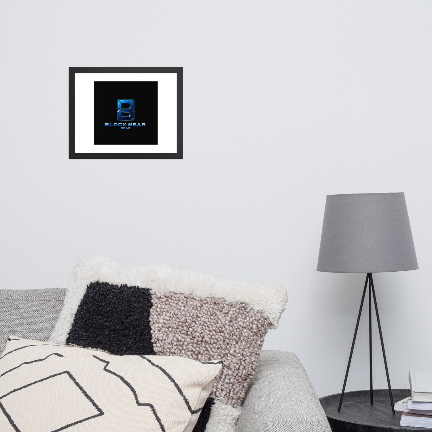 Framed photo paper poster &quot;Sabered Elegance: BLOCKWEAR GEAR Minimalist Logo Poster&quot;