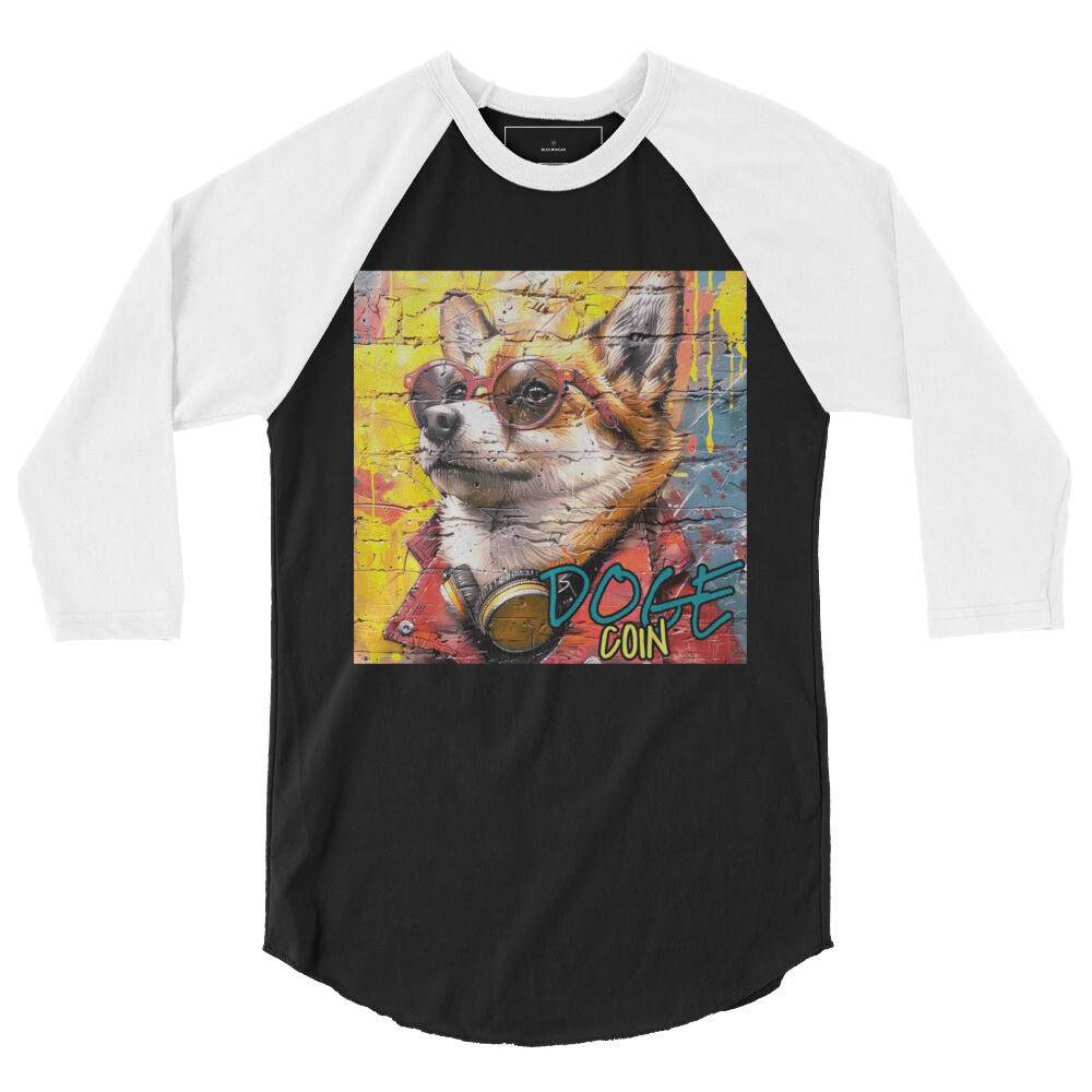 3/4 sleeve raglan shirt &quot;DogeCoin Streetwear Spectacle: 3/4 Sleeve Raglan Shirt&quot;