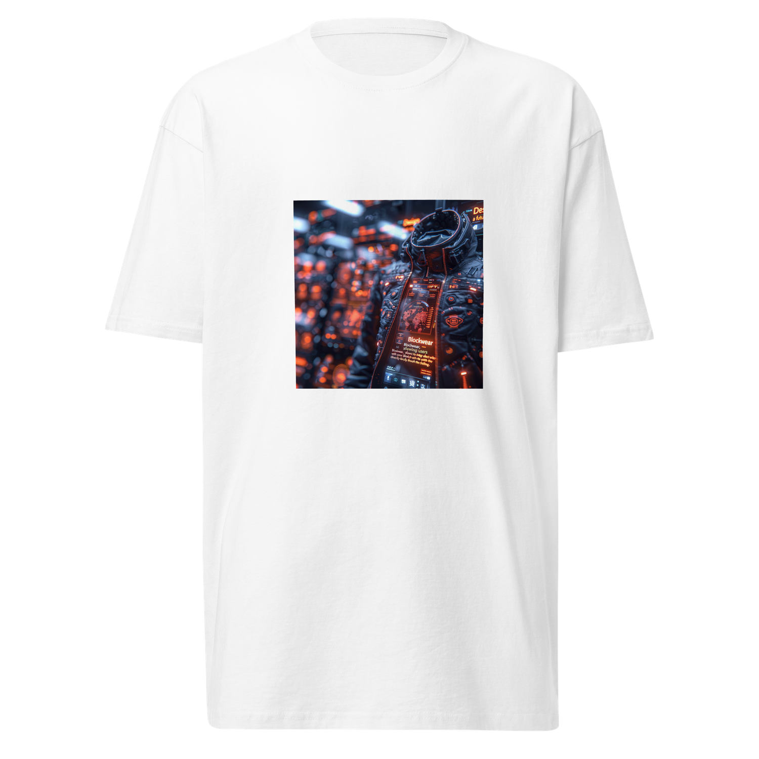 Men’s premium heavyweight tee &quot;Futurist Threads: Men’s Premium Heavyweight Tee with Blockchain-Integrated NFT Art by Blockwear&quot;