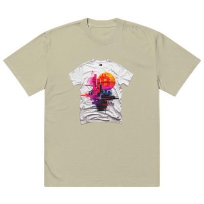 Oversized faded t-shirt &quot;Blockchain Fusion: Oversized Faded T-Shirt with BTC Logo NFT Art by BlockWear&quot;