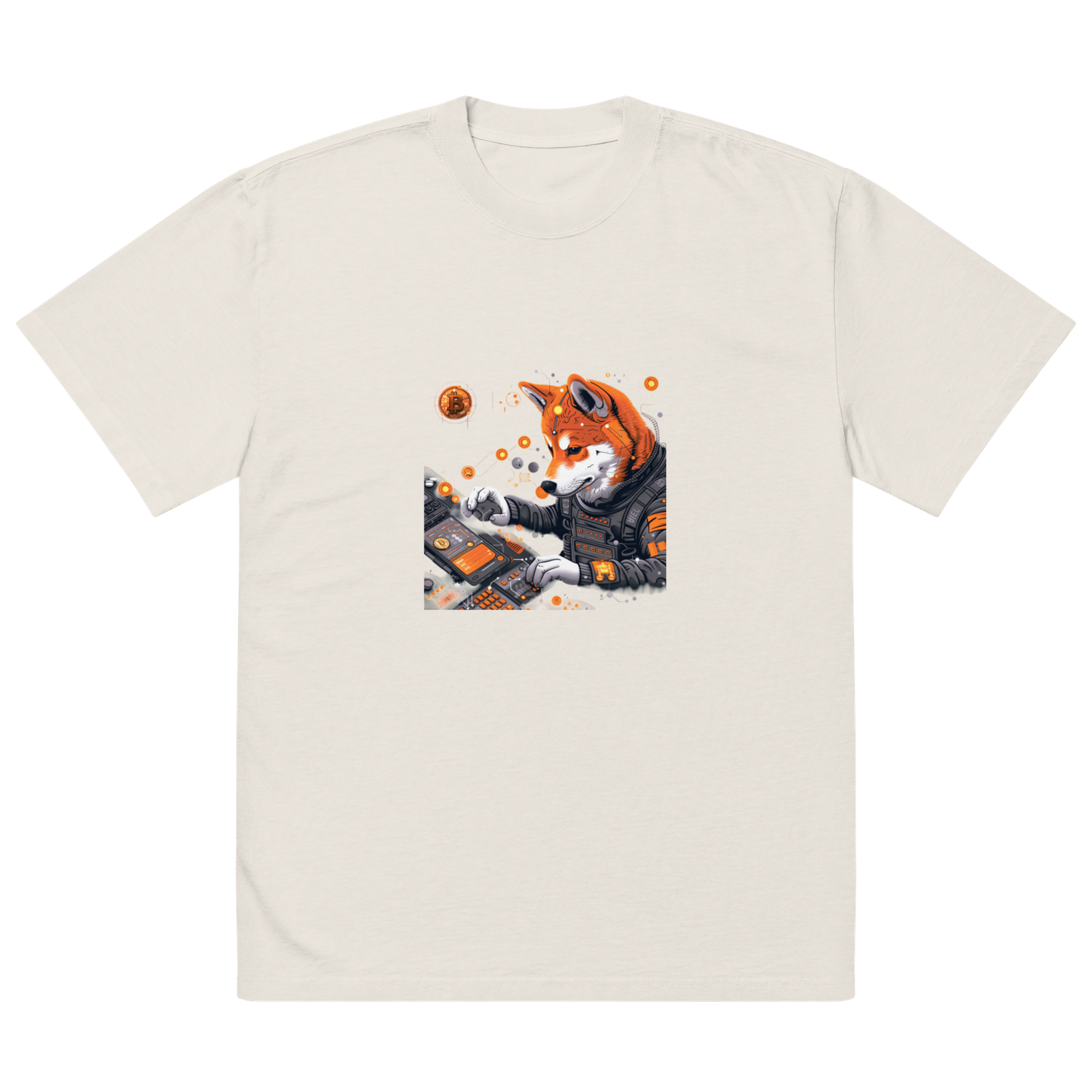 Oversized faded t-shirt&quot;Doge&#39;s Playground: Oversized Faded T-Shirt with Blockchain Playfulness by BlockWear&quot;