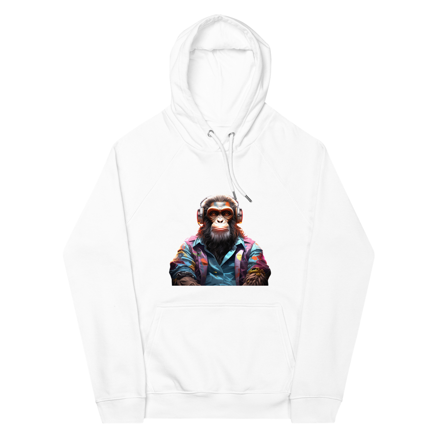 Unisex eco raglan hoodie &quot;Monkey Magic: Unisex Eco Raglan Hoodie with Crypto NFT Art by Blockwear&quot;