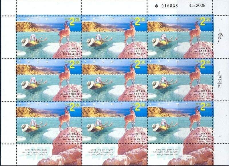 ISRAEL 2009 DEAD SEA LOWEST POINT ON EARTH 9 STAMP IRREGULAR SHEET MNH