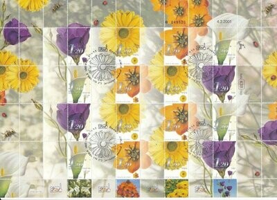 ISRAEL 2001 FLORA FLOWERS SHEET MNH WITH 1st DAY POST MARKS