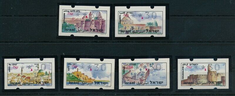 ISRAEL 1994 ATM KLUSSENDORF PILGRIM TOURIST SITES LABELS 0.30 RATE SET MNH